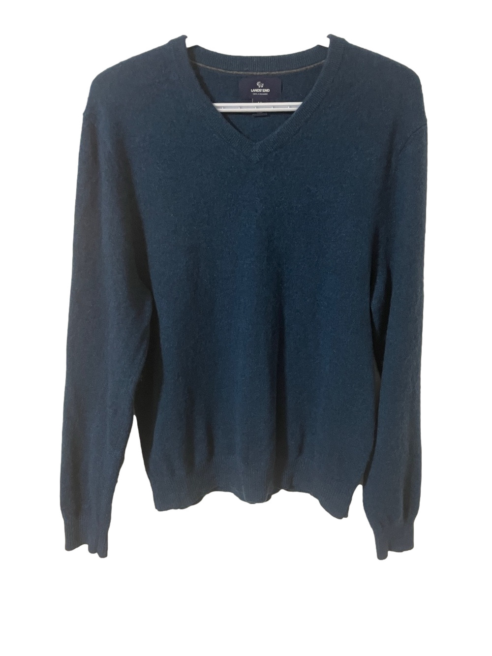 Lands' End Cashmere V-Neck Teal Blue Sweater Size Medium